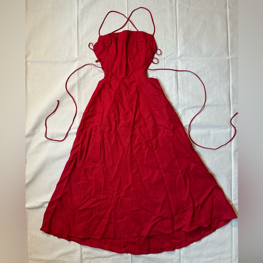 Reformation Linen Boracay Cherry Red Dress